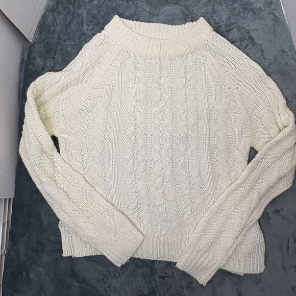Women’s Cable-knit Sweater White Size Medium Cozy Classy Cottagecore Preppy - Picture 3 of 8